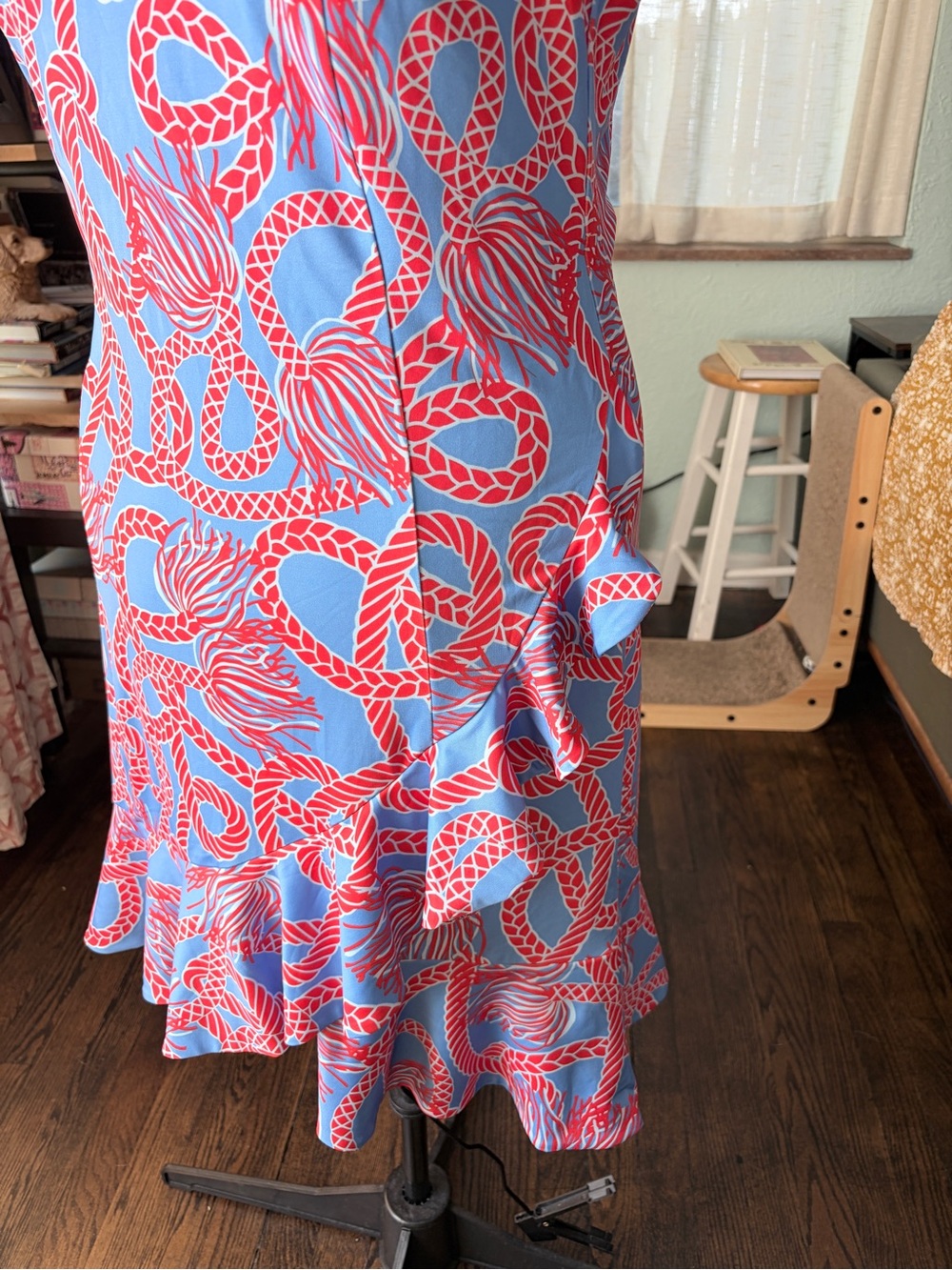 Gretchen Scott Designs Blue & Red Rope-Print Ruffle Slip Dress - Picture 2 of 5